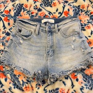 KanCan Blue Distressed Jean Shorts with Frayed Hem